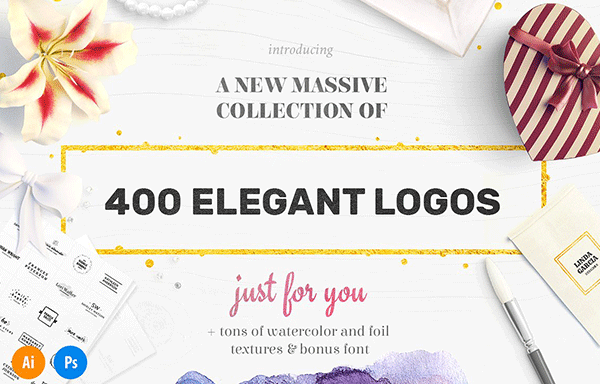 400个带纹理的标志矢量文件集合 Elegant Logo Bundle 400 Logos
