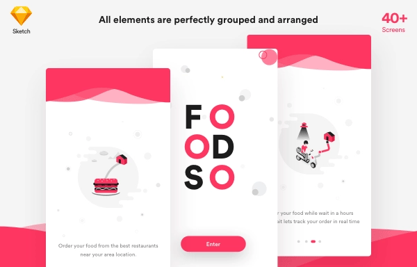 暖色系高品质食物外卖APP UI工具包 FOODSO UI Kit