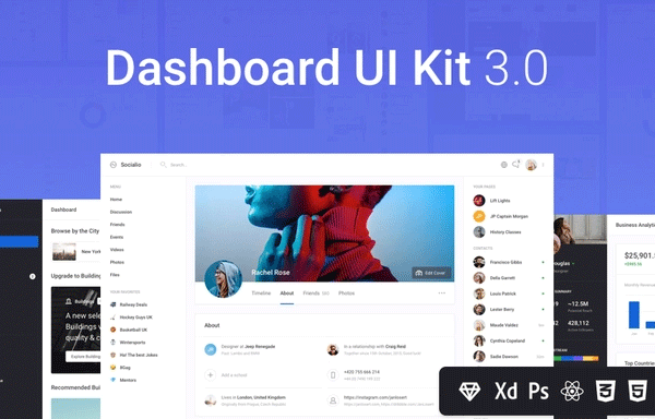 后台控制仪表盘UI工具包 Dashboard UI Kit 3.0