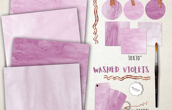 紫罗兰色水彩纹理包 Violets Watercolor Textures Pack