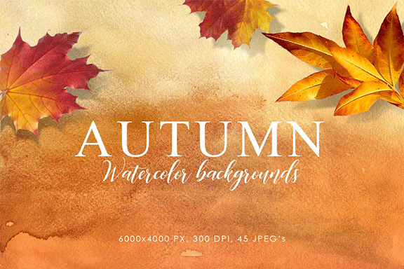 手绘真实的秋冬色彩和质感背景纹理 Autumn Watercolor Backgrounds