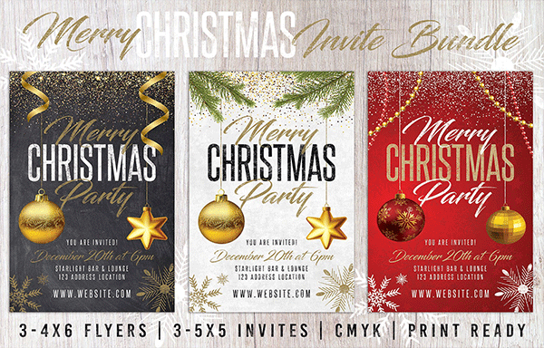 优雅的圣诞假日派对活动邀请海报 Christmas Holiday Invite Bundle Pack