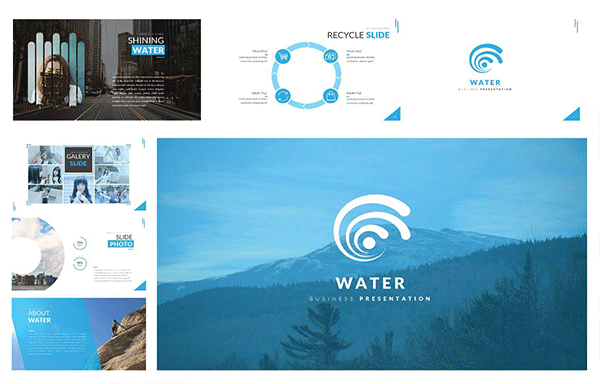 强大的蓝色企业介绍幻灯片模板 WATER Presentation Templates
