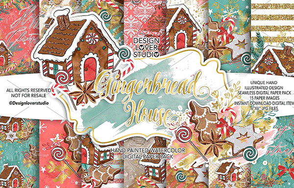 可爱的圣诞房屋数码包装纸 Gingerbread House Digital Paper Pack