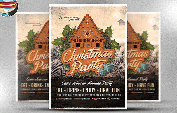 高级邻居圣诞晚会Photoshop海报模板 Neighborhood Christmas Party Flyer Template