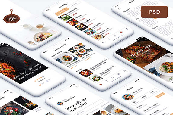 简约的食品外卖烹饪教学APP UI套件 Simple Food Takeaway Cooking Teaching APP UI Kit