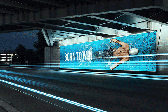 城市公路桥下发光的户外灯箱广告样机 Outdoor Light Box Advertising Prototype Under The City Highway Bridge