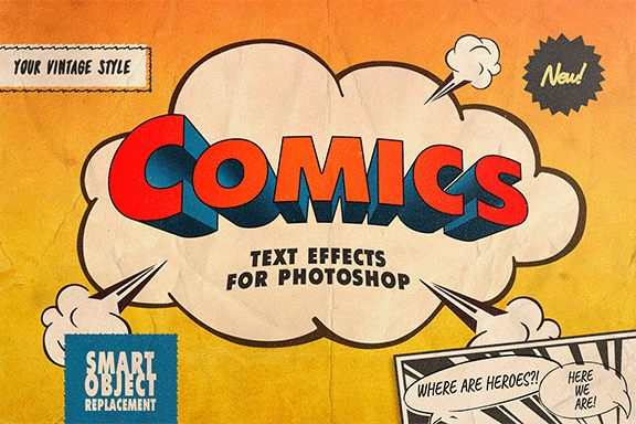 复古的手绘3D立体文字效果图层样式 Vintage Comics Text Effects