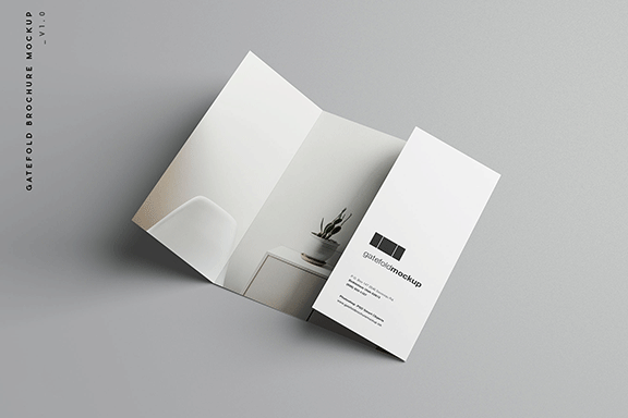 简约单门盖小册子折页展示样机 Single Gatefold Brochure Mockup