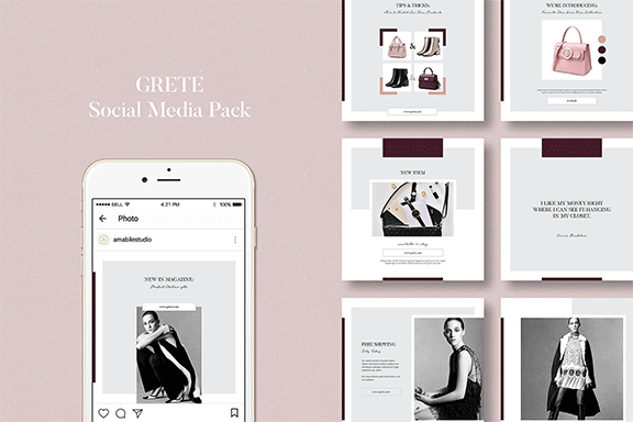 时尚优雅女服装包包电商促销Instagram模板 Grete Social Media Instagram Pack