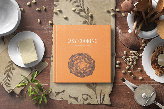 方形精装书设计提案展示样机 Square Hard Cover Cook Book Mockup