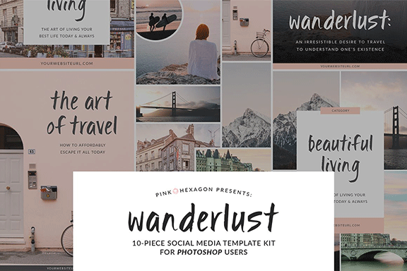 女性旅游摄影照片展示PSD海报Instagram模板 Wanderlust 10 Social Media Templates