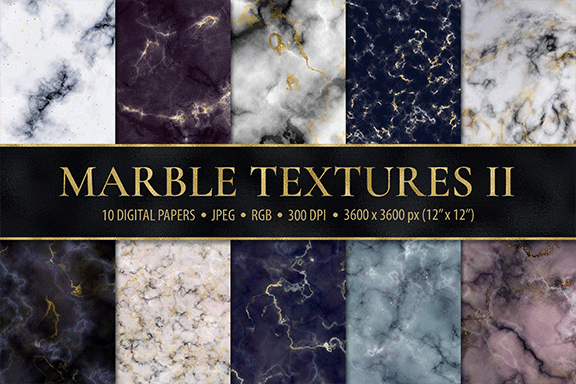 逼真大理石数字纸JPG纹理 Marble Digital Papers – 10 Veined Marble Textures