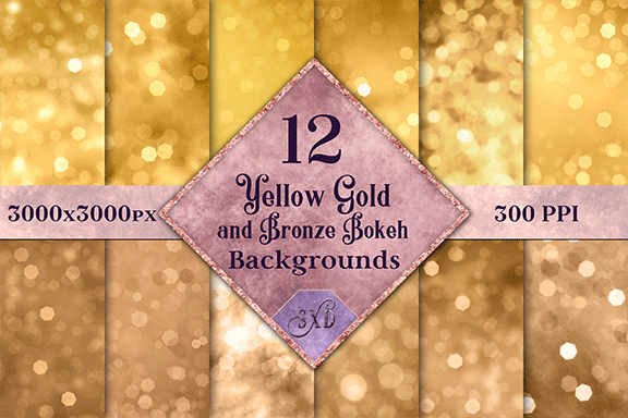 黄金青铜玻璃效果数码纸纹理 Yellow Gold and Bronze Bokeh Backgrounds – 12 Image Textures