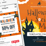 万圣节儿童服装电商营销PSD海报Instagram模板 Halloween Social Media Templates