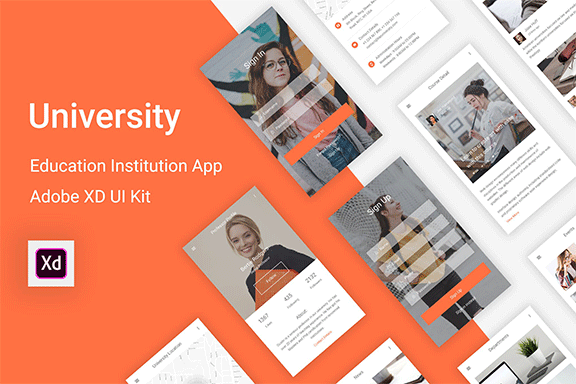 精美的大学教育手机APP UI工具包 University – Education & Learning Adobe XD UI Kit