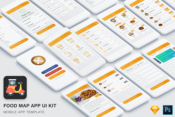 餐厅食品外卖订购手机APP UI工具包 Food Mad App UI Kit