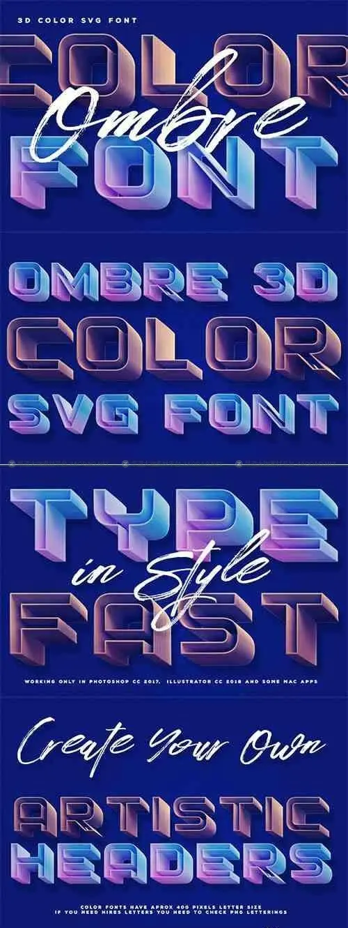 带有层次感3D立体效果图字体 Ombre Color Font插图
