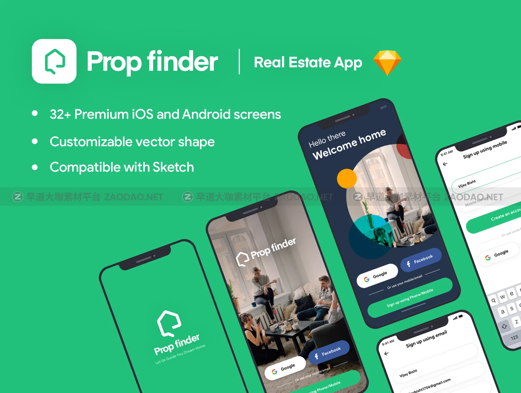 精选房地产室内设计在线交易平台苹果手机APP UI工具包 Prop Finder iOS Premium App插图