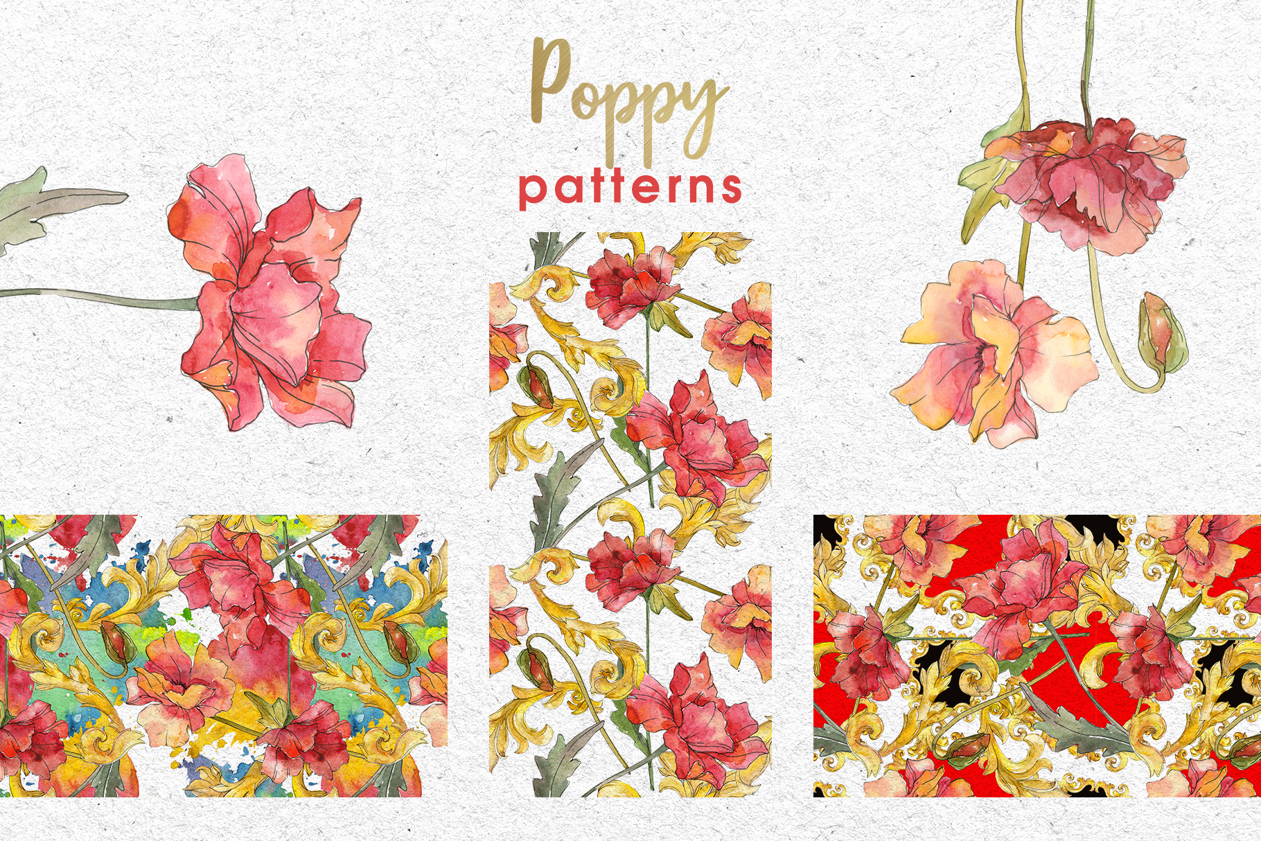 紅色罌粟花花卉手繪水彩png圖集 red watercolor poppies png