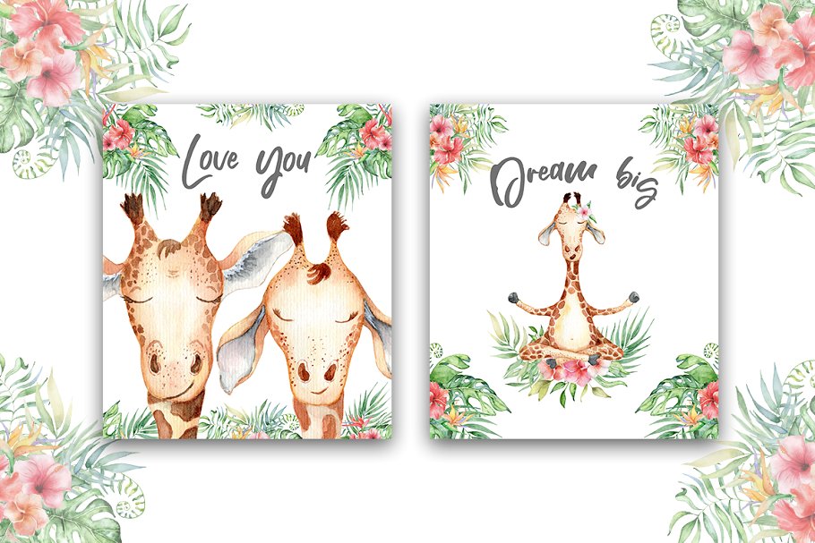 可爱热带动物长颈鹿水彩PNG画集 Lovely Giraffes watercolor set插图12