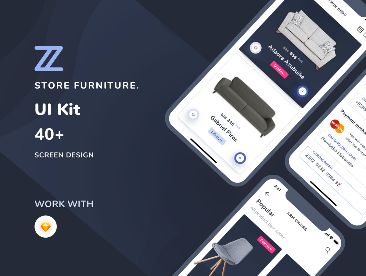 时尚简约家具在线交易平台iOS APP UI工具包 Zole Furniture UI Kit