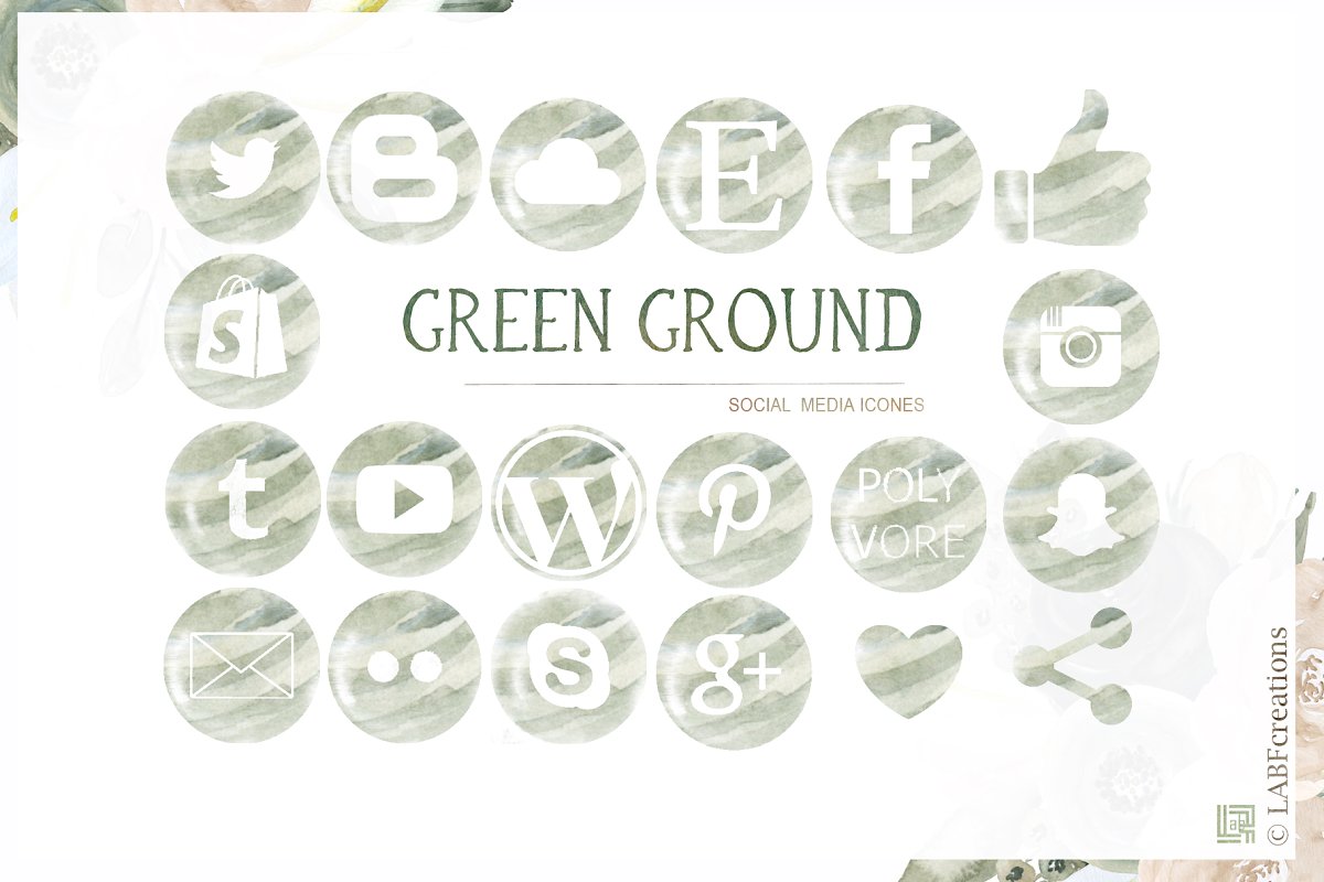 优雅浪漫别致大地色彩花卉玫瑰月季水彩画剪贴画 Green ground. Watercolor flowers插图1