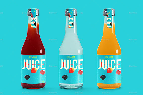 逼真果汁饮料啤酒玻璃瓶包装设计PS贴图样机模板素材 Juice Glass Bottle Mockup