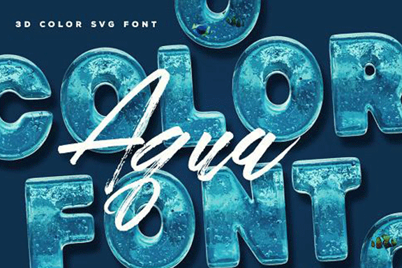 海洋冰块效果3D立体字体 Aqua Color Font