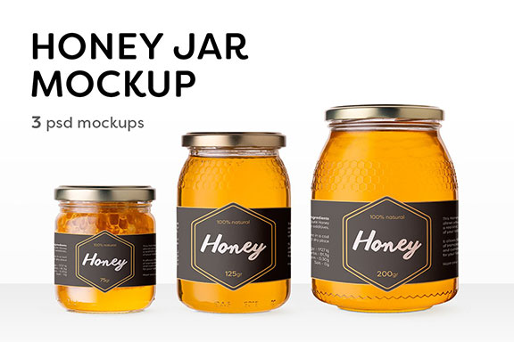 蜂蜜品牌VI设计提案透明玻璃瓶包装展示样机 Honey Jar Mockups
