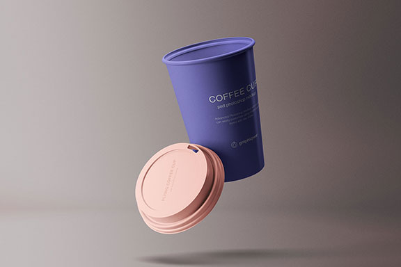 咖啡品牌VI设计提案悬浮纸杯展示样机 Flying Coffee Cup Mockup