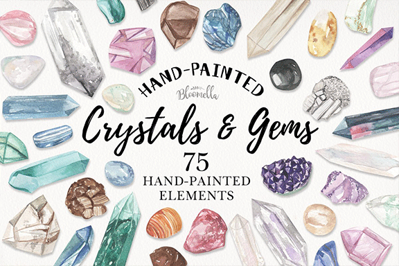 75款手绘水晶宝石水彩画集 Crystals  Gems Watercolor 75 Set