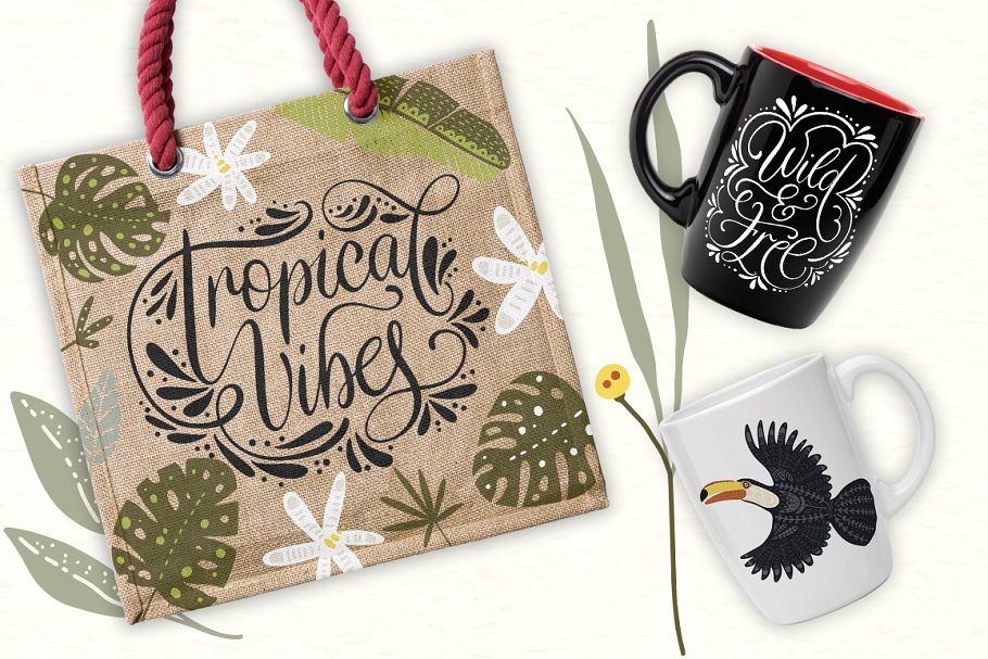 黑白色手绘巨嘴鸟民间艺术矢量EPS图案集 Toucan. Folk Art Graphic Set.插图6