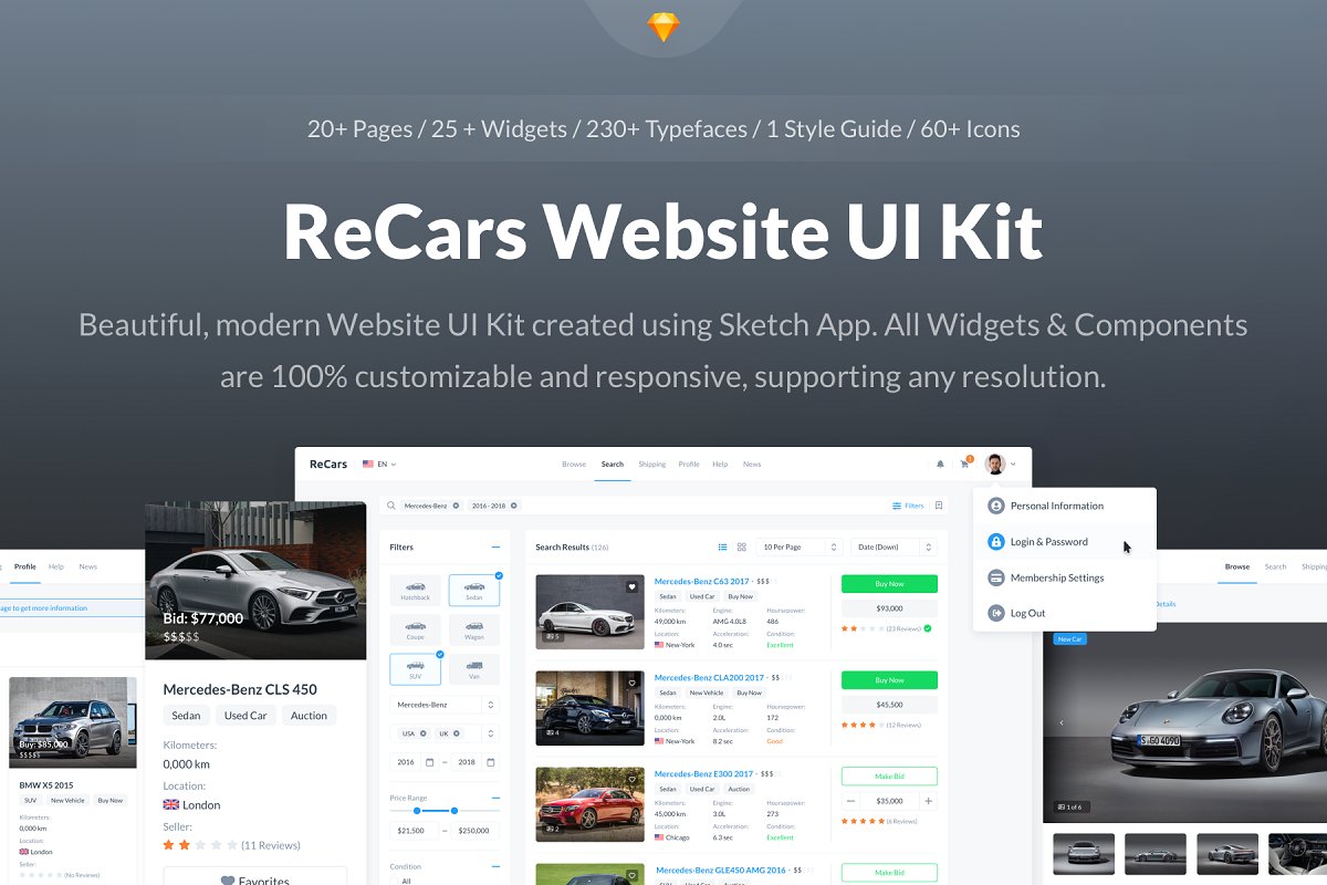 汽车销售性能价格介绍WEB UI工具包 ReCars Website UI Kit插图