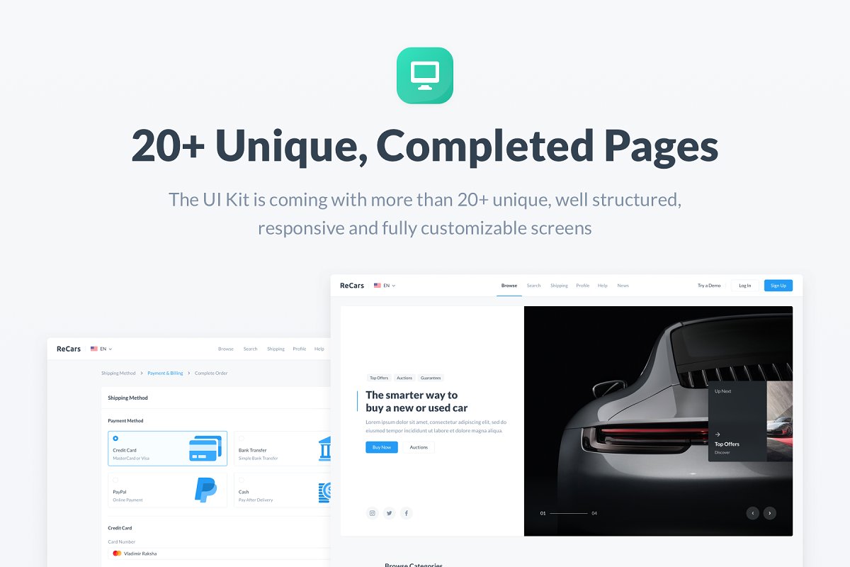汽车销售性能价格介绍WEB UI工具包 ReCars Website UI Kit插图1