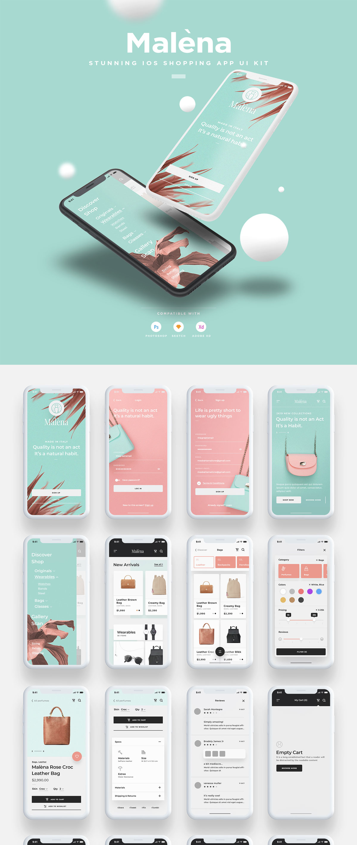多彩优雅服装包包购物电商iOS APP UI工具包 Malèna iOS UI Kit插图8 多彩优雅服装包包购物电商iOS APP UI工具包 Malèna iOS UI Kit插图8
