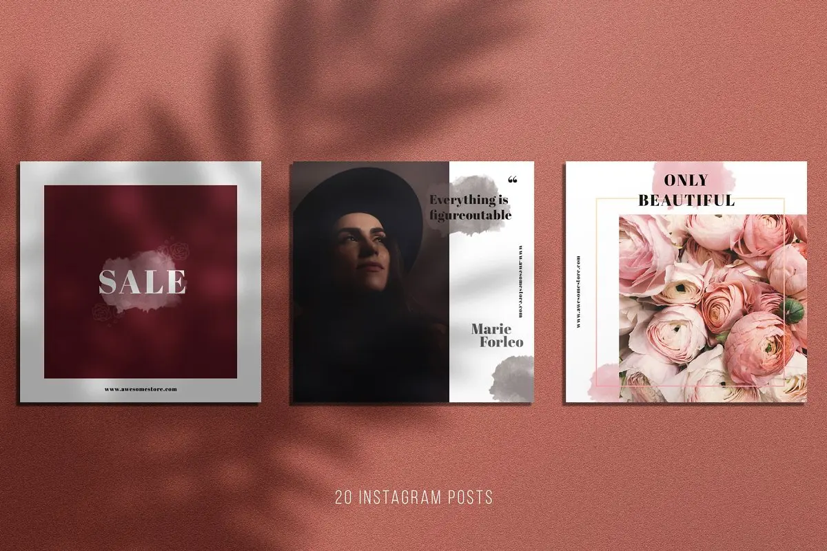 时尚轻柔女性摄影照片朋友圈展示INS风模板 Mari Instagram Posts Pack插图1