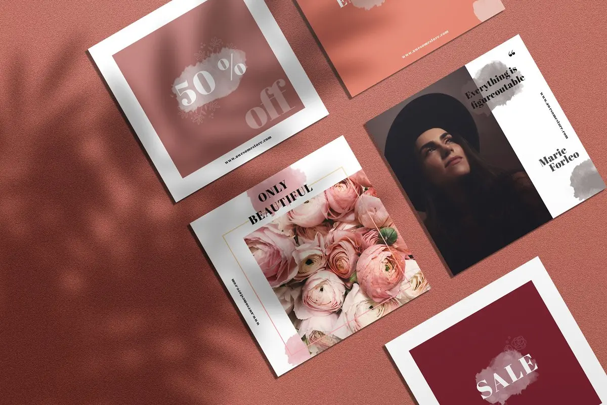 时尚轻柔女性摄影照片朋友圈展示INS风模板 Mari Instagram Posts Pack插图3