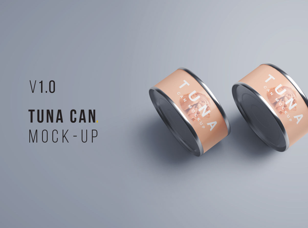 简约食品鱼虾肉罐头金属罐样机 Tuna Can Mockup插图