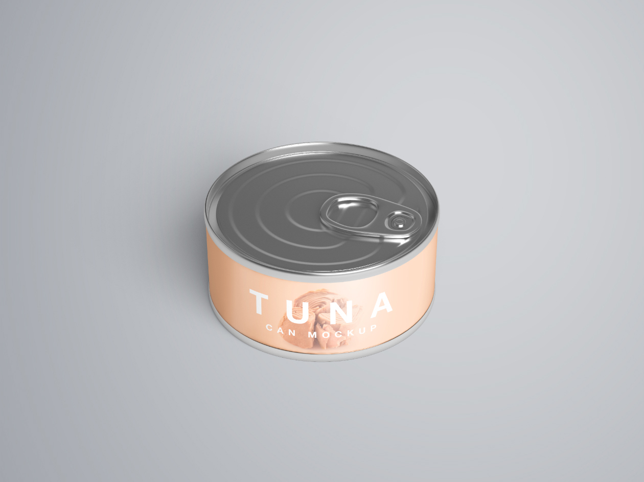 简约食品鱼虾肉罐头金属罐样机 Tuna Can Mockup插图2