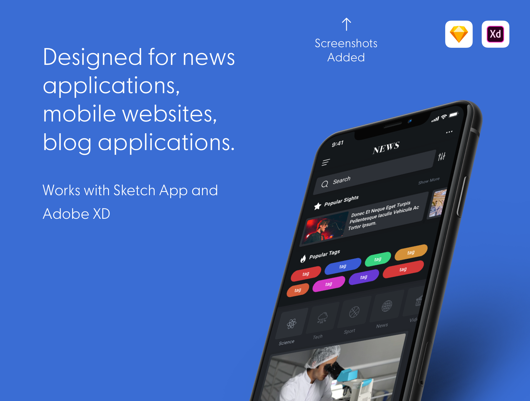 精选免费新闻资讯阅读手机iOS APP UI套件 News Reader Mobile App UI Kit插图2