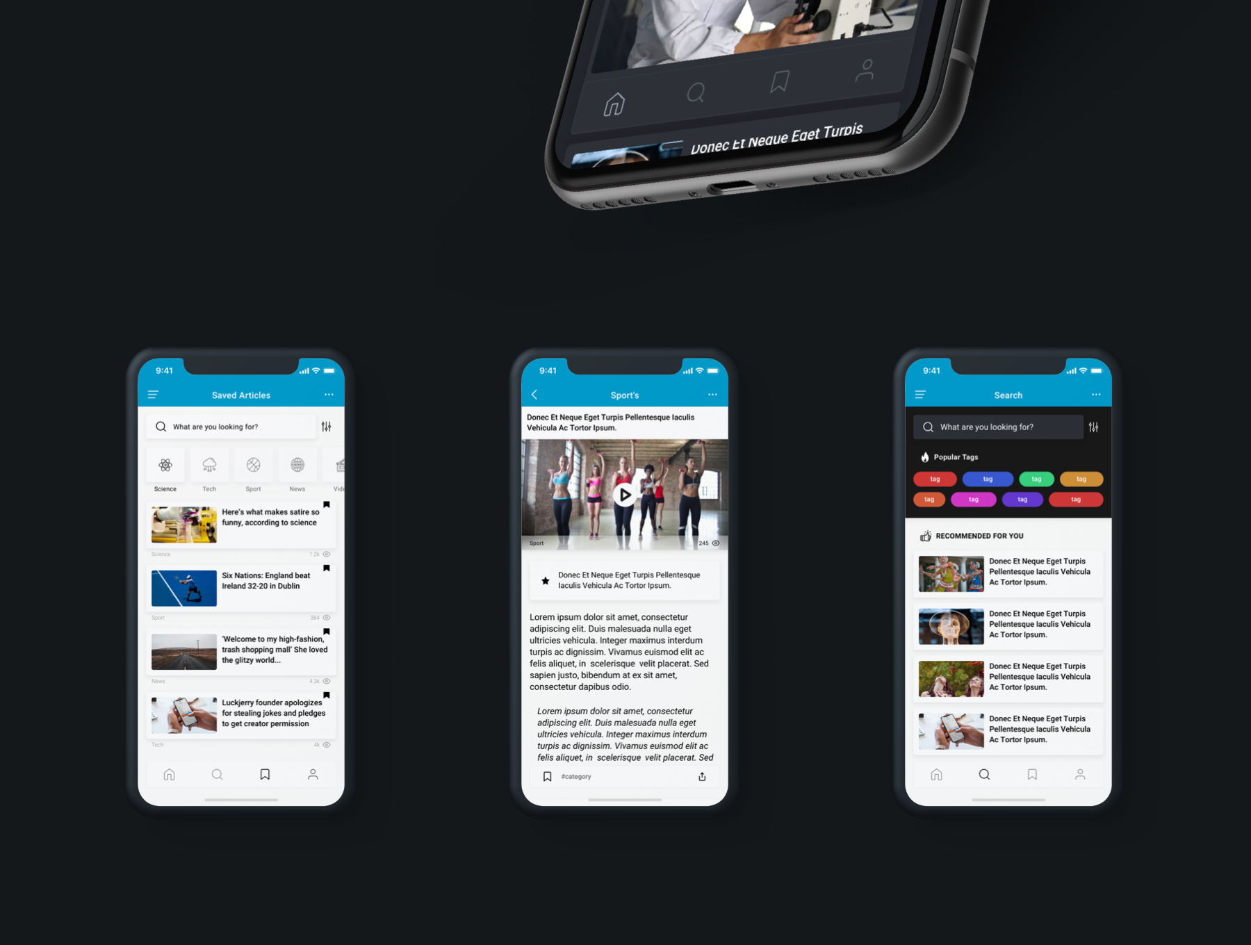 精选免费新闻资讯阅读手机iOS APP UI套件 News Reader Mobile App UI Kit插图3