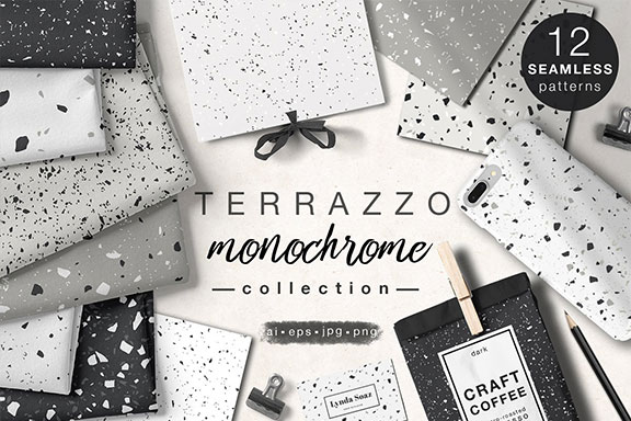 时尚优雅水磨石单色包装纸图案EPS集合 TERRAZZO Monochrome Collection