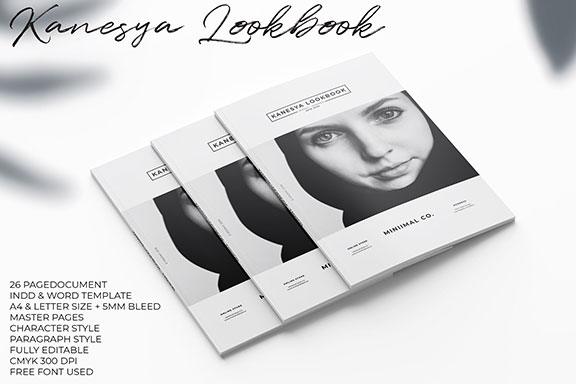 现代极简黑白女性服装画册INDD模板 Kanesya Lookbook