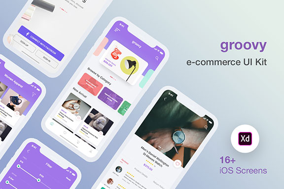 简约手表包包电子商城iOS APP UI工具包 Groovy E-commerce iOS UI Kit