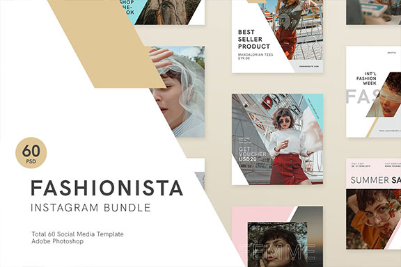 几何图形分割服装电商营销朋友圈海报INS风模板 Fashionista Instagram Bundle