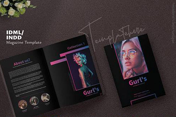 现代潮流炫酷女性服装品牌介绍INDD模板 Gurl‘s Lookbook Magazine