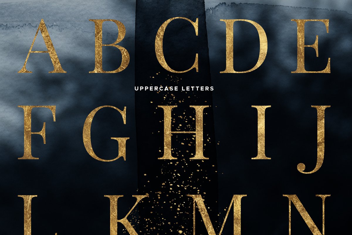金色水彩花卉大写字母数字组合PNG图案集 OLA Floral Alphabet Letters & Digits插图3
