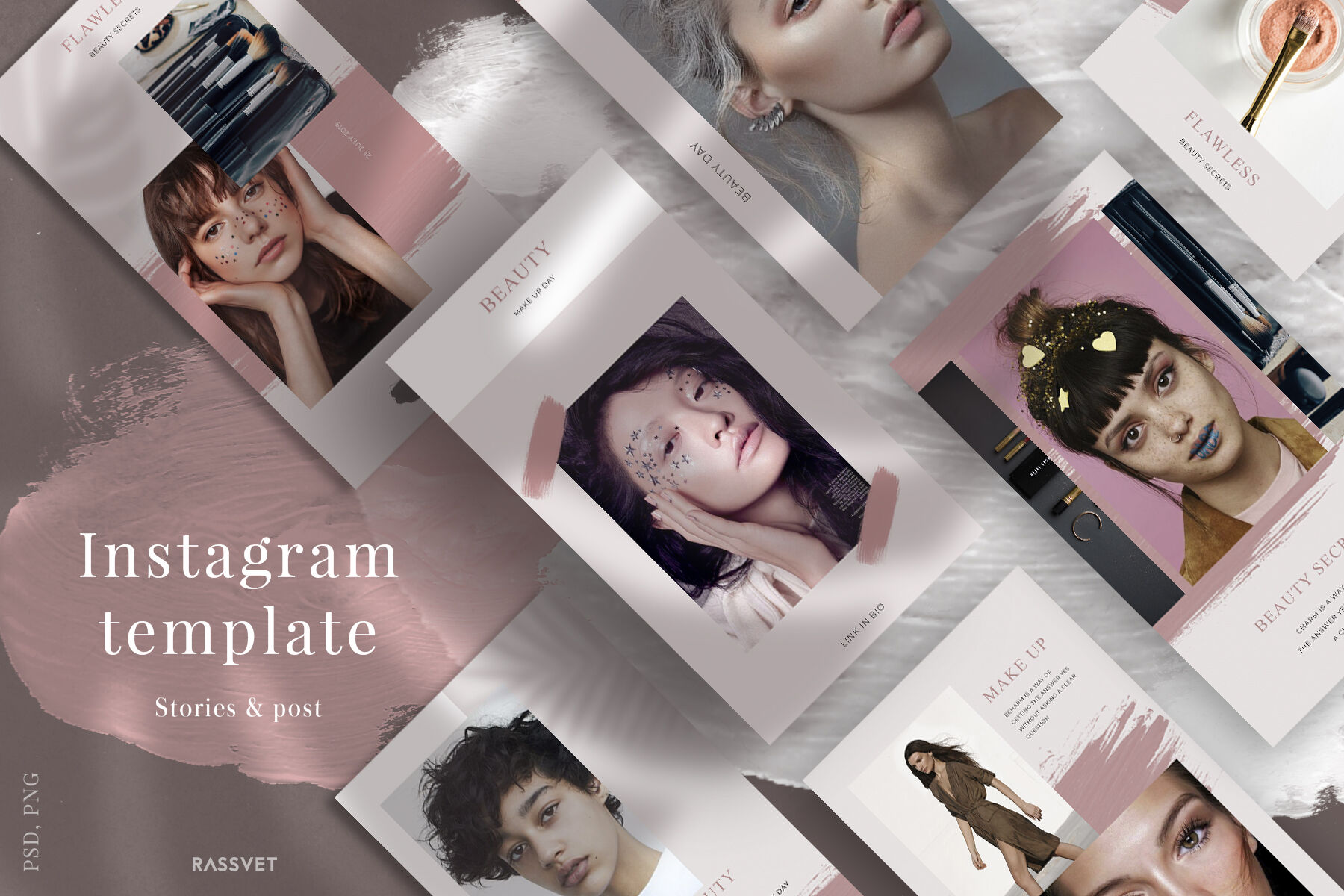 时尚美容护肤电商营销朋友圈海报INS风模板 Beauty Instagram Template, Social media pack, Fashion stories template插图