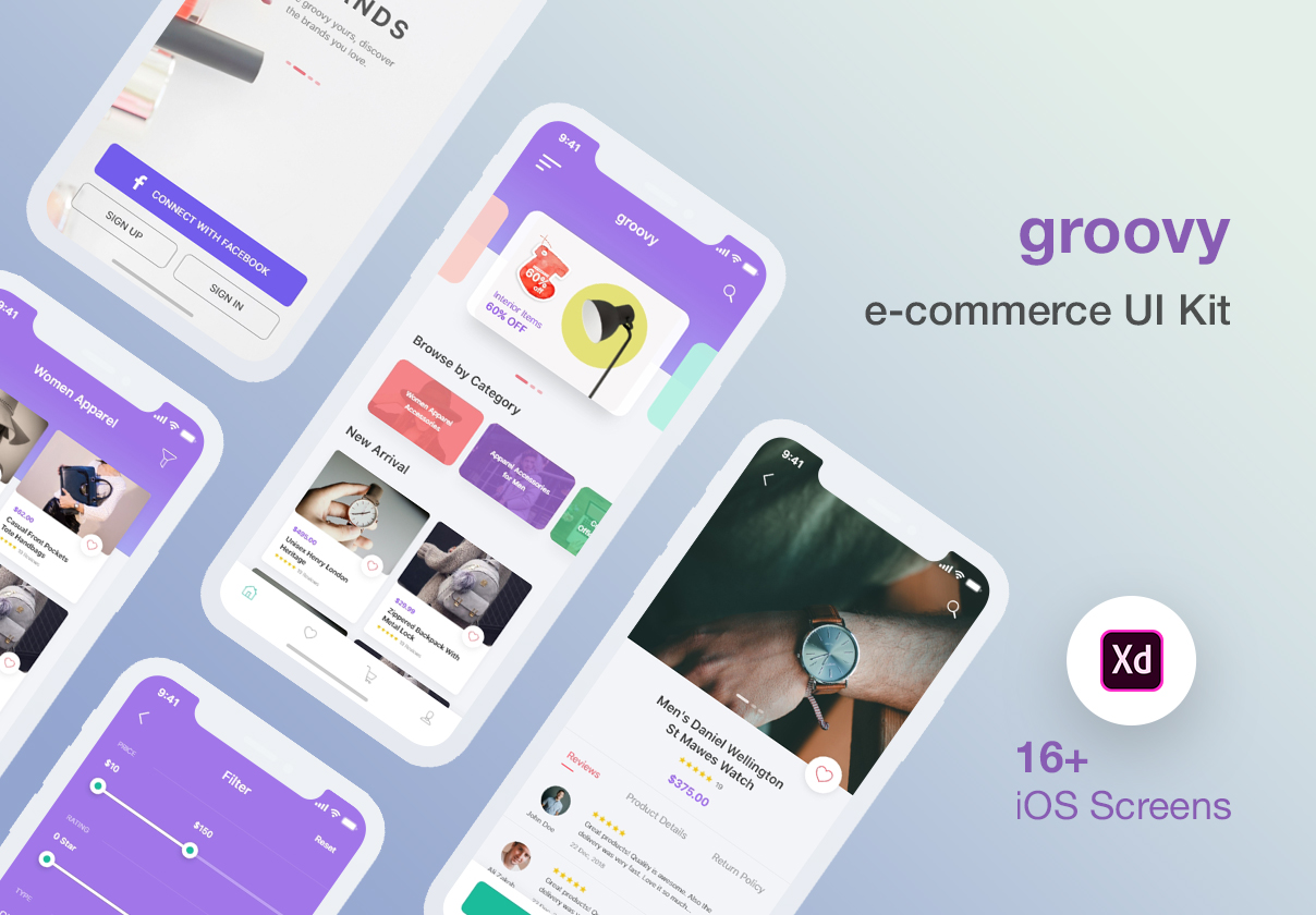 简约手表包包电子商城iOS APP UI工具包 Groovy E-commerce iOS UI Kit插图
